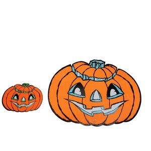 2 Vintage Halloween‎ Pumpkin Paper Die Cut Jack O Lantern Wall Decor Set